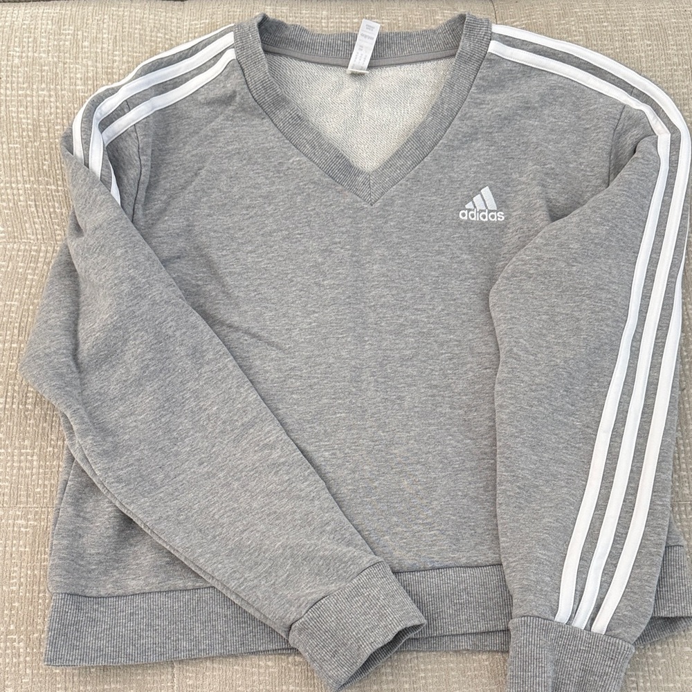 Adidas Heather Gray V-Neck Pullover